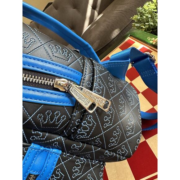 NWT EXCLUSIVE Funko Loungefly Mini Backpack Embroidered Crowns Black Blue Logo - Picture 3 of 5